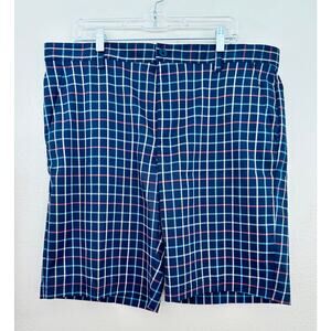 IZOD Mens Chino Golf Shorts Rubber Grip Size 38 Navy Plaid Preppy Classic